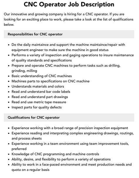 cnc bending machine operator job description|cnc operator job description.